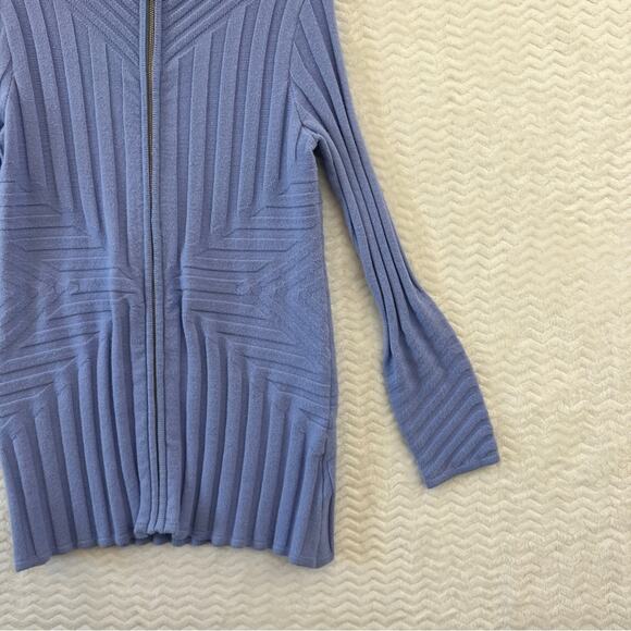 Soft Surroundings Blue Longline Gold Zip Geometric Cardigan Sweater Womens Small - Picture 9 of 15